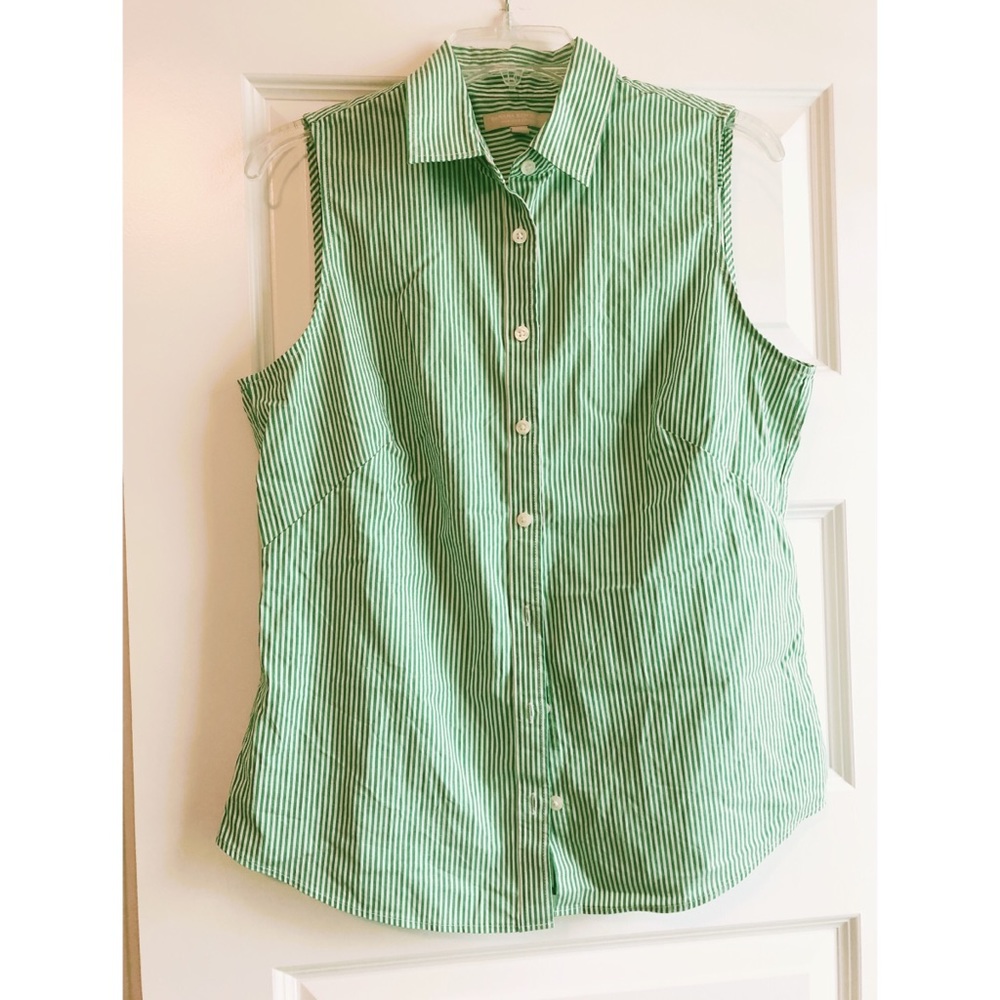 Green stripe Summer sleeveless collar button down